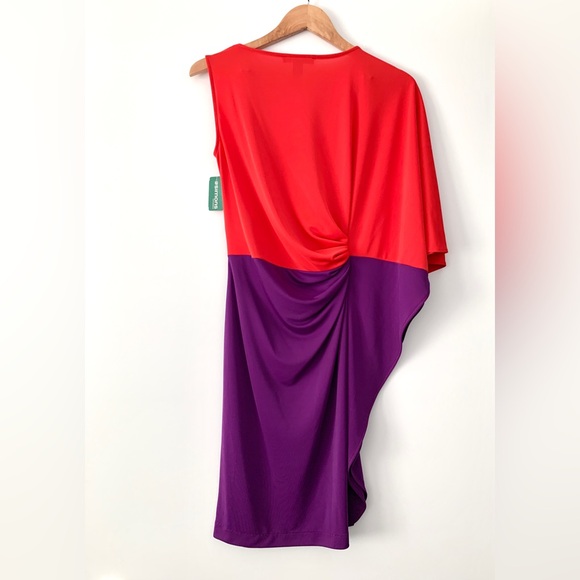 ❗️CLEAROUT❗️ NWT! KENNETH COLE ❤️💜 red + purple asymmetrical colorblock DRESS - Picture 7 of 11